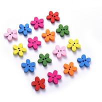 100 Pcs 2-hole Mixed Flower Wooden Decorative Buttons Suitable for Sewing Clip Arts and Crafts Multicolor 14x15mm