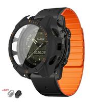 Dirželis+Dėklas Garmin Fenix 8 47 51mm Grūdinto Stiklo Dangtelis Magnetinis Silikoninis Dirželis QuickFit Apyrankės Apsauga Fenix8 Priedai Fenix 8 47mm-Solar