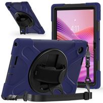 Rugged Case for Lenovo Tab 10.1 Inch 2025 K10C TB-311XU TB-311FU 360 Rotating Stand Heavy Duty Cover with Hand & Shoulder Strap Tab10.1 2025 TB311XU tamsiai mėlyna spalva