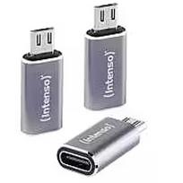 Intenso 3er Pack USB Adapter C480M USB-C Buchse zu microUSB Stecker, Unterstützt USB OTG, 480Mbps Datenübertragung, Aluminium anthrazit 7600213
