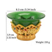 Golden Tibetan Ghee Bowl Zinc Alloy Tantric Holy Water Cup 8.5 cm Engraved Buddhist Green Stone Bowl Gift Desktop Decorative 8.5cm