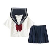 Japanese Jk Uniform Basic Suit Spring and Summer College Style Student School Uniform Female Sailor Suit Pleated Skirt Long Sleeve + Short Skirt Suit S