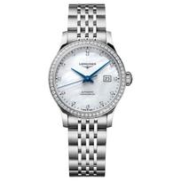 LONGINES mechaninis laikrodis moteriškas 30 metrų atsparumas vandeniui Šveicariškas laikrodis 30mm baltas ciferblatas nerūdijančio plieno korpusas nerūdijančio plieno apyrankė L2.321.0.87.6 balta
