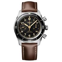 LONGINES Pioneer Series Manual Mechanical Movement 100 Meters Waterproof Men's Black Dial Stainless Steel and Ceramic Case Leather Strap L3.721.4.53.2