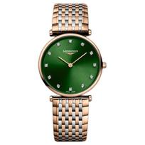 LONGINES Elegantiška serija Kvarcinis mechanizmas 30 metrų atsparumas vandeniui Moteriškas laikrodis 29mm Žalias ciferblatas Nerūdijančio plieno korpusas Nerūdijančio plieno apyrankė L4.512.1.08.7 žalia