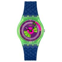 SWATCH Neon serijos Kvarcinis mechanizmas Atsparus vandeniui iki 30 metrų Moteriškas laikrodis Šveicariškas laikrodis 34mm Violetinis ciferblatas Korpusas iš biogamyklos medžiagos Silikoninis dirželis SO28G704 violetinė