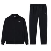 Li Ning Badminton Series Logo Collar Loose Long Sleeve Elastic Waist Long Pants Casual Sports Suit Unisex suit Black AWEU035-1 L