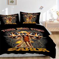 Tung Tung Sahur patalynės komplektas Antklodės užvalkalas Dovana miegamajam, Apima 1 užvalkalą ir 2 užvalkaliukus pagalvėms, Be užpildoB627 135x200cm black