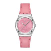 SWATCH Quartz Movement Unisex Watch Pink Dial Artificial Leather Strap YLS234 rožinė