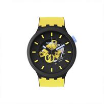 SWATCH Big Bold BIOCERAMIC Serija Kvarcinis Mechanizmas Žąsies Geltonumo Dangus Unisex Šveicariškas Laikrodis 47mm Geltonas Ciferblatas Keraminis Korpusas Silikoninis Dirželis SB03B109 kvarcas