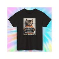 Men's Funny Bad Kitty T-Shirt - Retro Cat Mugshot Tee with Herb Graphic, Casual Short Sleeve Shirt Suitable for Cat-Themed Outfits, Casual Attire S įvairiaspalvis