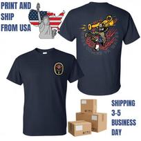 Here Comes Ya Water Skeleton Firefighter T-Shirt, 2 Sides, Rag Top Badge Funny G S