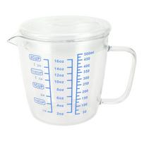 Karščiui atsparus stiklinis matavimo puodelis Pieno svarstyklės Matavimo ąsotis su dangteliu Virtuvės įrankis(500 ml ) white