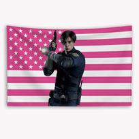 Naujas Leon Kennedy Rožinė Amerikos Vėliava Vėliava Individualus Plokščiai Spausdintas Gobelenas Dekoras Miegamajam Lauke Garažui Reklama 74x94cm(29x37in)