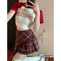 Preppy languotas klostuotas sijonas raudonas moteriškas vasaros vintage korėjietiško stiliaus aukšto juosmens mozaikinis A formos mini sijonas Harajuku S raudona