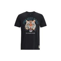 Under Armour Project Rock Retro Tigro Rašto Apvalios Kaklo Trumpomis Rankovėmis Marškinėliai Vyriški Viršutiniai Drabužiai Juodi 1379113-001 M gray