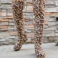 Enlarged Khmer Boots Autumn New Round Toe Leopard Print Platform Anti-Slip Wear-Resistant Over-the-Knee Boots 39 gray