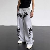 Gothic Tribal Print Wide Leg Sweatpants for Men Harajuku Streetwear Drawstring Elastic Waist Baggy Loose Casual Trousers S pilka spalva