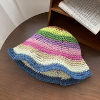 Crochet Sunscreen Bucket Hat Visor Beach Fisherman Hat Elegant Rainbow Straw Hat  Outdoor