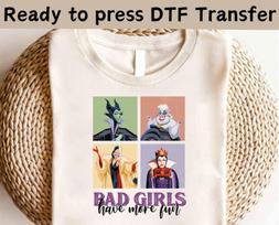 Disney Villains Bad Girls Bad Guys Retro Panel Dtf, Maleficent, Cruella, Ursula, Evil Queen, Hades, Disneyland Family Matching Dtf 160