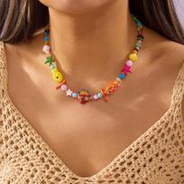 Fashion Dopamine Colored Irregular Ceramic Beaded Cartoon Little Fish Starfish Choker Necklace for Women Ocean Vacation Jewelry brown
