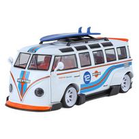 1/24 Volkswagen T1 Bus Gulf Oil Martini Low Ride Wide Body Modified Alloy Metal Diecast Model Car Sound & Light Hobby Gifts Boy balta