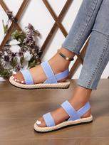 Women's Elastic Cross Flat Shoes Straw Linen Roman Sandals 35 dangaus mėlyna spalva