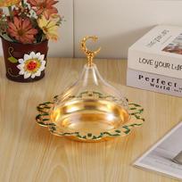 Eid al-Fitr Circle Shape Fruit Tray,Golden With lid Acrylic Alloy Tea Disc Home Cheese Food Plate,Snack Disc Table Decoration 20cm