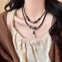 Ethnic Style Leather Rope Beaded Necklaces for Women Men New Chinese Vintage Butterfly Adjustable Choker Necklaces Jewelry Gifts