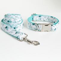 Large Dog Collar and Leash Set - Little Leaf Design XS