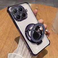 Luxury Transparent Electroplating Glitter Ring Mirror Stand Phone Case For Xiaomi 17T 15T Pro 17 Pro Max 14T TPU Protect Cover For Xiaomi 14T rožinė
