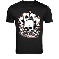 Skull Poker Casino T-Shirt - Gambling Cards Dice Skull Graphic Tee S įvairiaspalvis