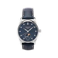LONGINES Master Series Automatinis Mechaninis Ciferblatas Mėnulio Fazė Deimantais 34mm Mėlynas Ciferblatas Nerūdijančio Plieno Korpusas Odinis Aligatoriaus Dirželis L2.409.4.97.0 mėlyna