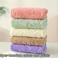 5-piece set of soft, absorbent coral fleece face towels - quick-drying bathroom towels - cute and fun design 23X23cm