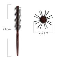 Curly Hair Styling Roller Comb Mini Round Nylon Hair Brush With Wooden Handle - For Thin Or Short Hair Men Women Use