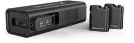 „Sennheiser Profile“ belaidės 2 kanalų ausinės – 2 kanalų 2,4 GHz imtuvas, 2 prisegami mikrofonai, priedai, įkrovimo dėklas, nešiojimo dėklas