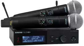 „Shure SLXD24D+E/58-G65“ – dviguba skaitmeninė belaidė sistema su dviem siųstuvais / nešiojamais mikrofonais (470–606 MHz)