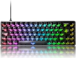 "Akko MOD68 HE 8K" žaidimų klaviatūra, CNC apdorotas aliuminis, greito paleidimo klaviatūra, 65% ISO DE QWERTZ išdėstymas, RT0,005 mm, laidinė klaviatūra, (juoda skaidri, "AstroAim" magnetinis jungiklis)