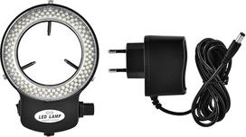 "Akozon" LED mikroskopo kamera 144 šviesos diodai 4,5 W žiedinė lempa Reguliuojamas ryškumas 64 mm mikroskopo priedai Juodos spalvos modernus