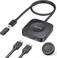 "Alxum" 20Gb/s USB-C jungiklis 2 kompiuteriams, "2-in-1" išėjimas, 8K @ 30Hz / 4K @ 144Hz vaizdo įrašas, 140 W PD įkrovimo funkcija, USB4 duomenys, nuotolinio valdymo pultas ir LED ekranas, USB jungiklis nešiojamajam kompiuteriui, monitoriui, dokinei įra