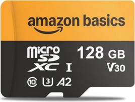 "Amazon Basics" 128GB microSDXC kortelė su adapteriu - skaitymo greitis iki 200MB/s - 1 pakuotė