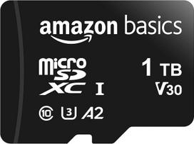 "Amazon Basics A2 U3 Micro SDXC atminties kortelė su pilno dydžio adapteriu - skaitymo greitis iki 100MB/s - 1 TB - juoda