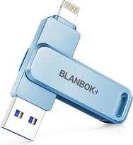 "Apple MFi" sertifikuota USB atmintinė mobiliajam telefonui, "iPhone", "iPad", "Android" ir asmeniniam kompiuteriui skirta "3-in-1" atmintinė, didelės spartos USB 3.0 atmintis, nuotraukų ir duomenų atsarginė kopija (mėlyna, 512, GB)