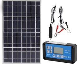 "Aramox" saulės kolektorių rinkinys, polikristalinis 30 W saulės baterijos modulis su 40 A valdikliu, du USB įkrovikliai 12V 24 V, skirtas nameliams ant ratų, automobiliams, laivams, lėktuvams