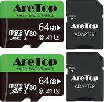 "AreTop" 64GB "Micro SD" kortelė, 2 SD kortelės, SDXC, U3, V30, C10, UHS-I, atminties kortelė su adapteriu, skirta planšetiniams kompiuteriams / dronams / prietaisų kameroms / fotoaparatams / telefonams / "Nintendo Switch" / asmeniniams kompiuteriams, ma