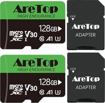 "Aretop" Micro SD kortelė 128GB, 2 pakuotės su 2 adapteriais Atminties kortelė MicroSDXC, UHS-I U3 V30 A1, "Full HD" vaizdo įrašymo Micro SD atminties kortelė, skirta fotoaparatui / išmaniajam telefonui / dronui / prietaisų kamerai