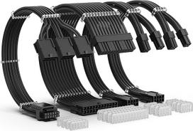 "AsiaHorse" PCIE 5.0 12VHPWR kabelio su apvalkalu rinkinys, 16AWG maitinimo šaltinio kabelio ilgintuvas, kompiuterio maitinimo šaltinio kabelis su apvalkalu, 24PIN-ATX/(4+4) PIN-CPU/(12+4) PIN-GPU ilgintuvas, 30 cm, juodas