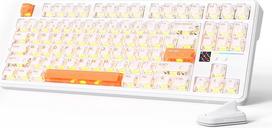 "ATTACK SHARK X87 Ultra Wireless Mechanical Gaming Keyboard", 75 % "Hot-Swap", BT/2.4G/Wired, dvigubas 8000 Hz diskretizavimo dažnis, taškinės matricos ekranas, 10000 mAh, RGB, imtuvas, QWERTY, ledo oranžinė