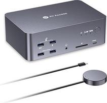 "AV Access" KVM jungiklis 3 monitoriams ir 2 kompiuteriams, USB-C nešiojamojo kompiuterio + HDMI/2DP stalinis KVM dokas, 8K ekranas, 100 W PD įkrovimas, 10Gb/s USB šakotuvas, nuolat veikiantis 1G Ethernet, SD skaitytuvas ir nuotolinis jungiklis, "iDock B