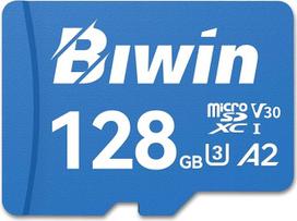 "Biwin MS210 MicroSD UHS-I" 128GB atminties kortelė - nuskaito iki 210MB/s - "A2 V30 U1" 10 klasės 4K UHD vaizdo įrašai, skirti vaizdo įrašams iš išmaniųjų telefonų, planšetinių kompiuterių ir skaitmeninių fotoaparatų "Canon Sony